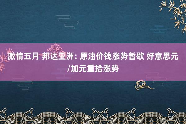 激情五月 邦达亚洲: 原油价钱涨势暂歇 好意思元/加元重拾涨势